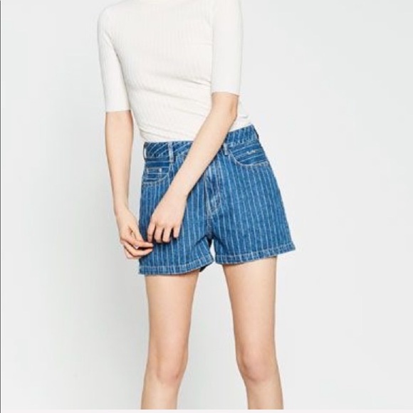 striped jean shorts